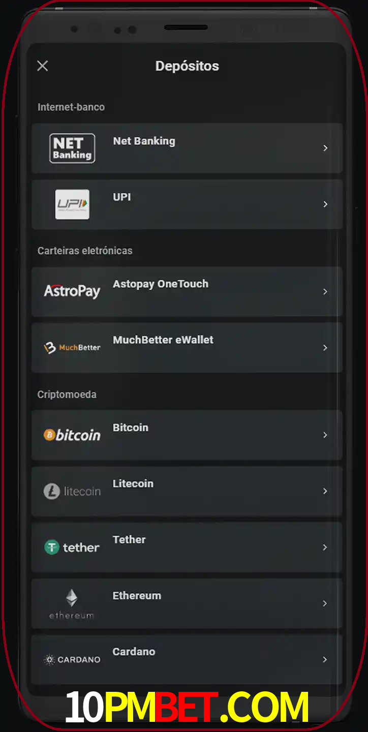 Você pode usar métodos alternativos de depósito.
